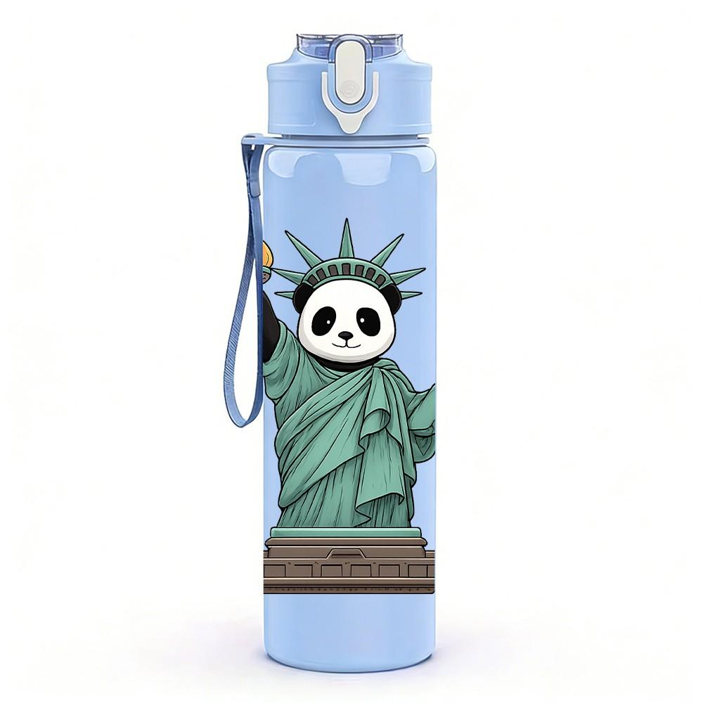 1PC Statue Of Liberty Art Print 750ml Color Plastic Sports Water Bottle Leakproof Flip Straw Lid Suitable for Sports Office Home Use