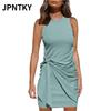 JPNTKY Damen Mode Sommer Frühling Einfarbige Drucke Rundhalsausschnitt Ärmellos Lässige Kleider