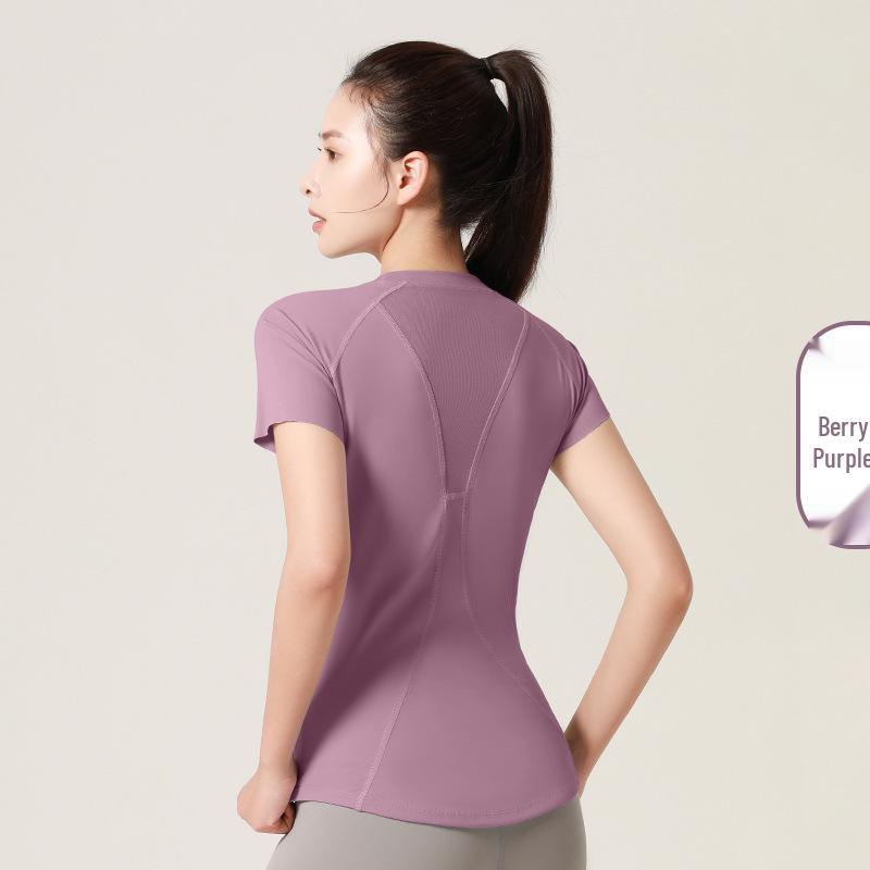 

Женская дышащая сетчатая футболка с коротким рукавом для йоги - Топ для фитнеса с формированием груди Small