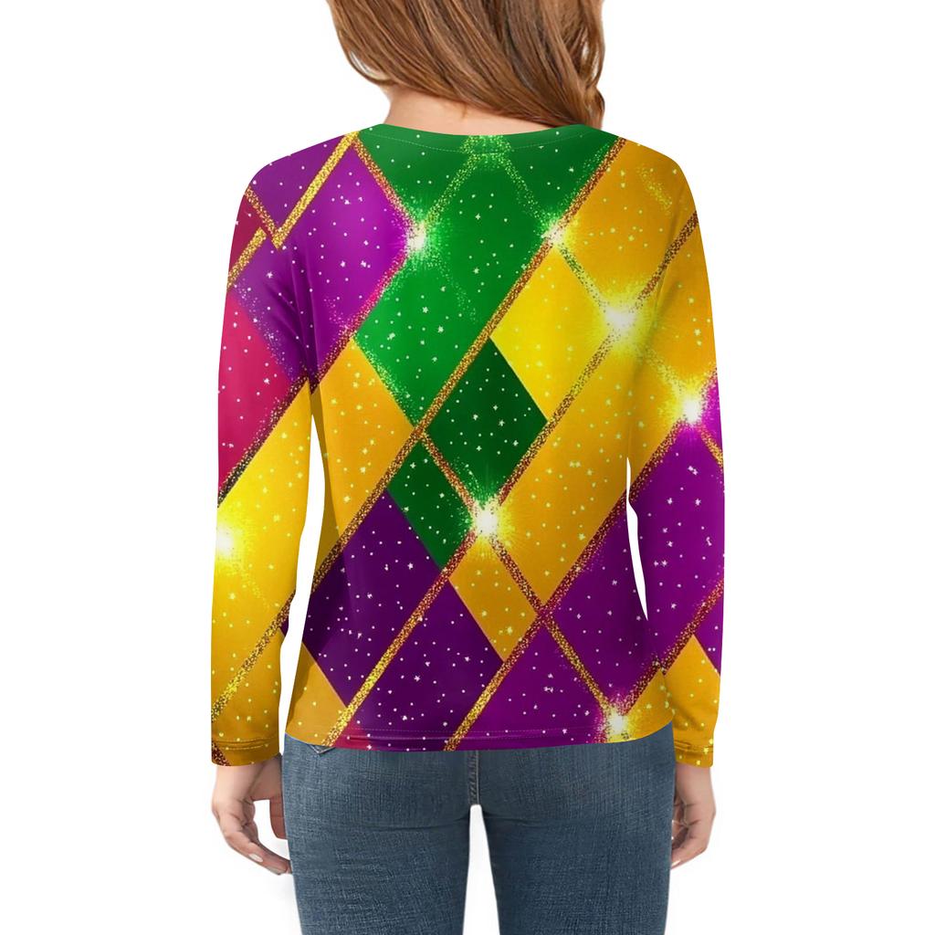 Dívčí trička s dlouhým rukávem Dětské podzimní topy Kulatý výstřih Potištěná základní trička