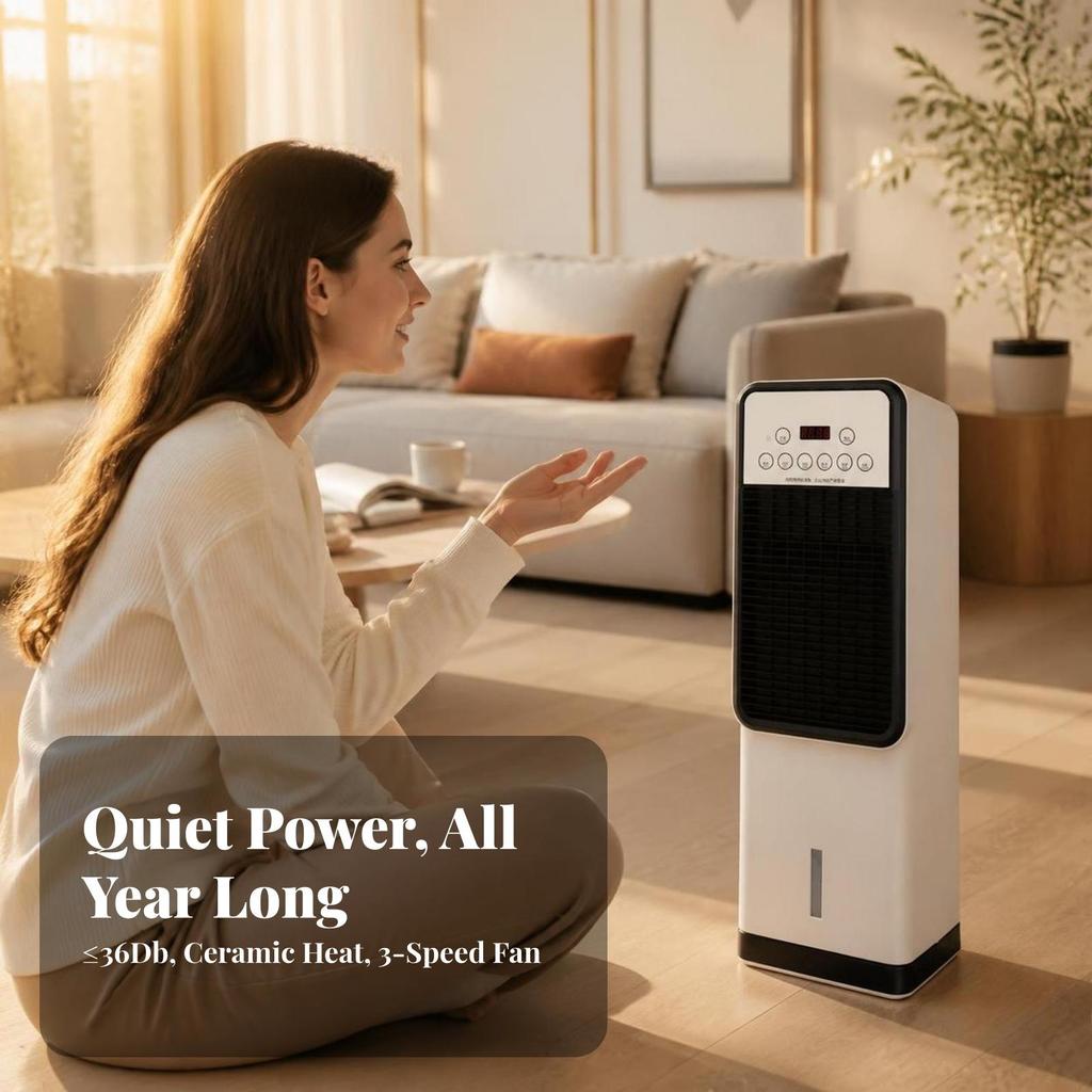 Tall Heat Fan with Remote Control Clear Digital Display, Quiet LowProfile, for Living Room