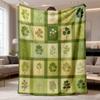 2026 New Flannel Blanket Release: 1pc of Vintage Shamrock Plaid Flannel Blanket, Soft All-Season Polyester Bedspread Featuring a Green & Beige Clover