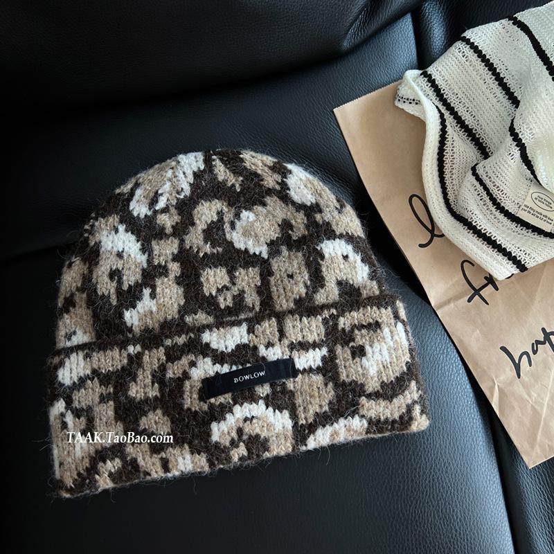 

Новая американская ретро шерстяная шляпа с леопардовым принтом для женщин на осень и зиму, маленькая вязаная шапка для мужчин, теплая шапка One Size