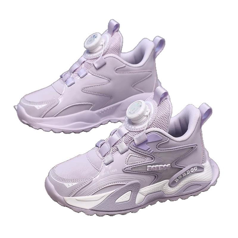 Babudou 2026 Girls' Sports Shoes: Autumn Leather, Waterproof, Rotating Buckle for Little & Big Kids