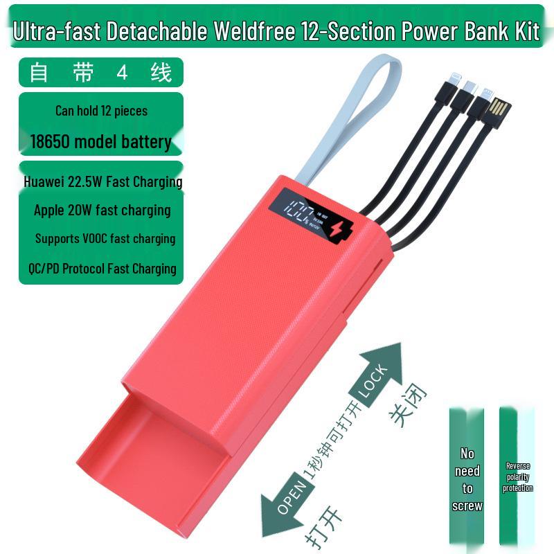 Solderless 4-Wire 12-Section 18650 Power Bank Kit with Ultra-Fast Disassembly