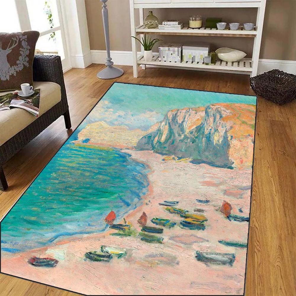 Large Claude Monet Impressionist Painting Carpet Living Room Bedroom Design for Art Enthusiasts and Elegant Home Decoration
