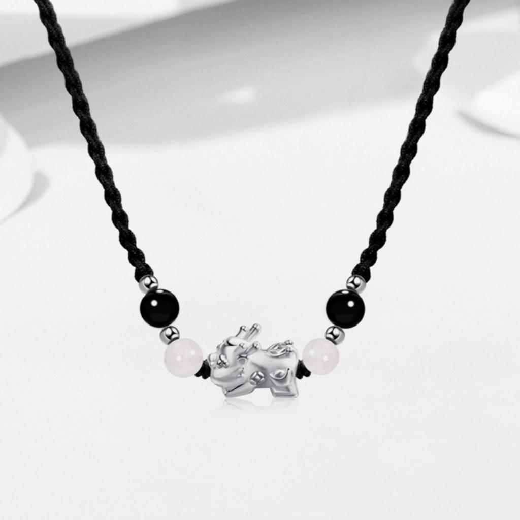 Lucky Pixiu Gold-Swallowing Beast Braided Rope Necklace Light luxury niche new minimalist style jewelry couple's necklace