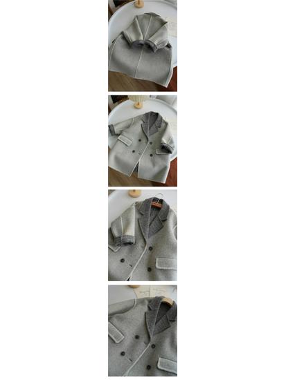 Kids' Korean-Style Gray Faux Cashmere Wool Coat for Autumn/Winter 2025 - Fashionable Double-Sided Woolen Jacket for Boys and Girls