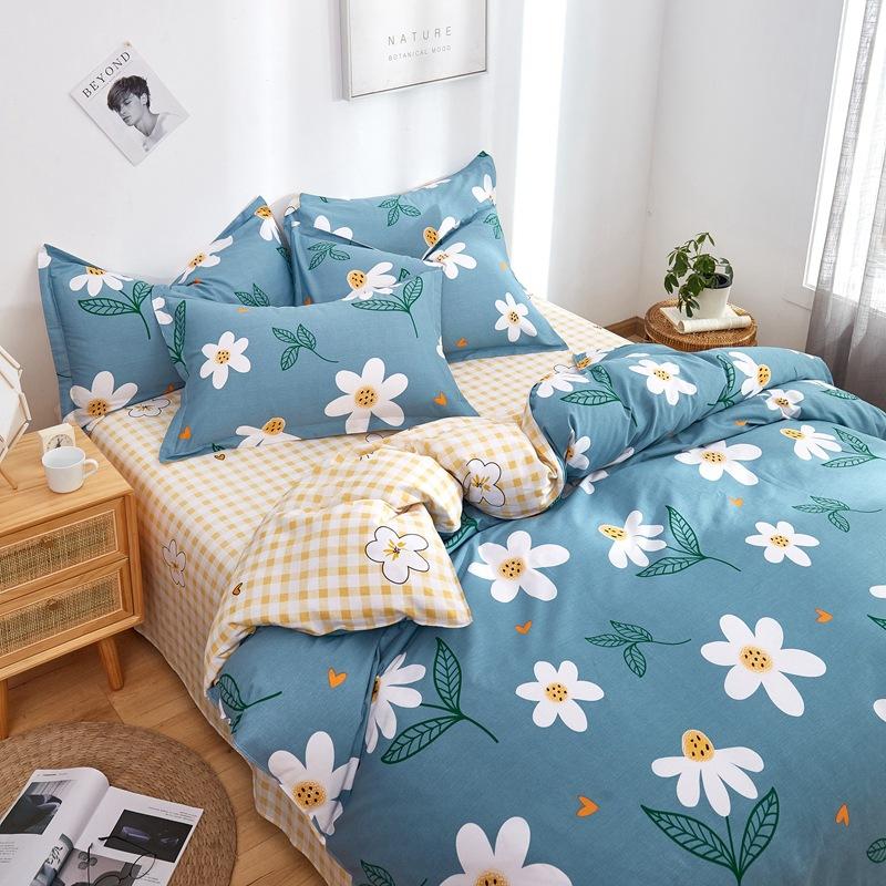 Vierteiliges Set aus Bettwäsche aus reiner Baumwolle, Bettbezug, Bettwäsche, dreiteiliges Bettlaken-Set für den Schlafsaal