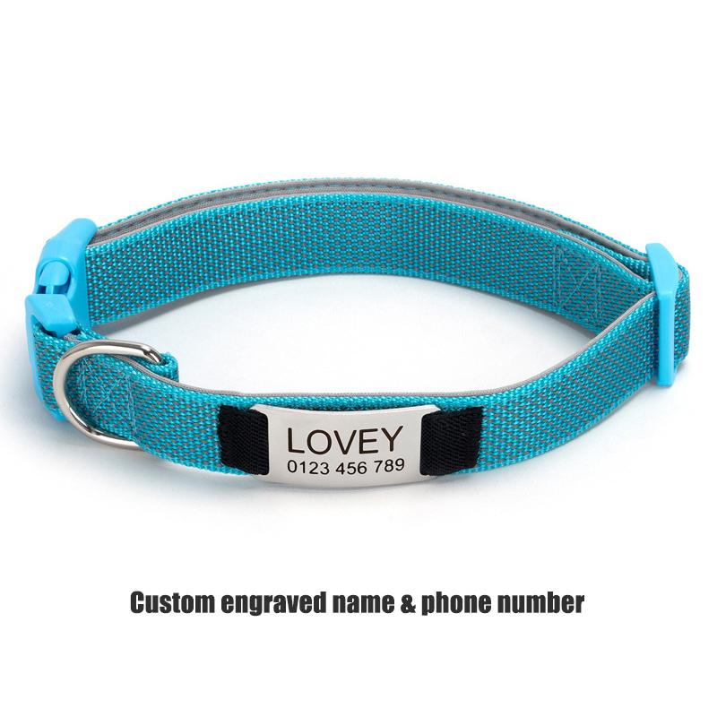 Custom Engraved Dog Collar Personalized Name ID Tag Adjustable Anti-lost Soft Padded Nylon Collar for Active Dogs Pet Necklace