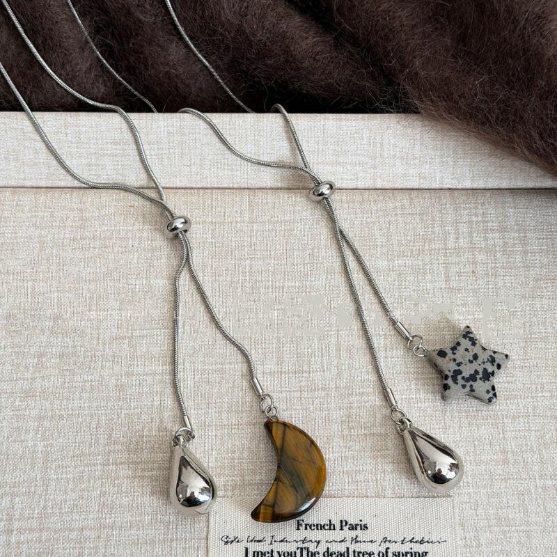 Punkte Steine Stern Mond Anhänger Halsketten für Damen Mode Lässig Wassertropfen Ausziehbar Lange Halsketten Täglicher Schmuck Geschenke