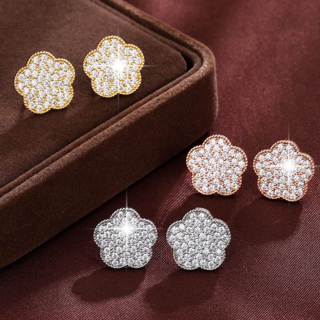 Elegant Female White Zircon Earring Charm Gold Silver Rose Color Stud Earrings For Women Vintage Wedding Jewelry
