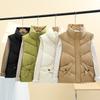 Down Cotton Vest Women's Outer Wear European Rhombus Fashion Pocket Zipper Cotton-padded Jacket Vest Autumn and Winter New