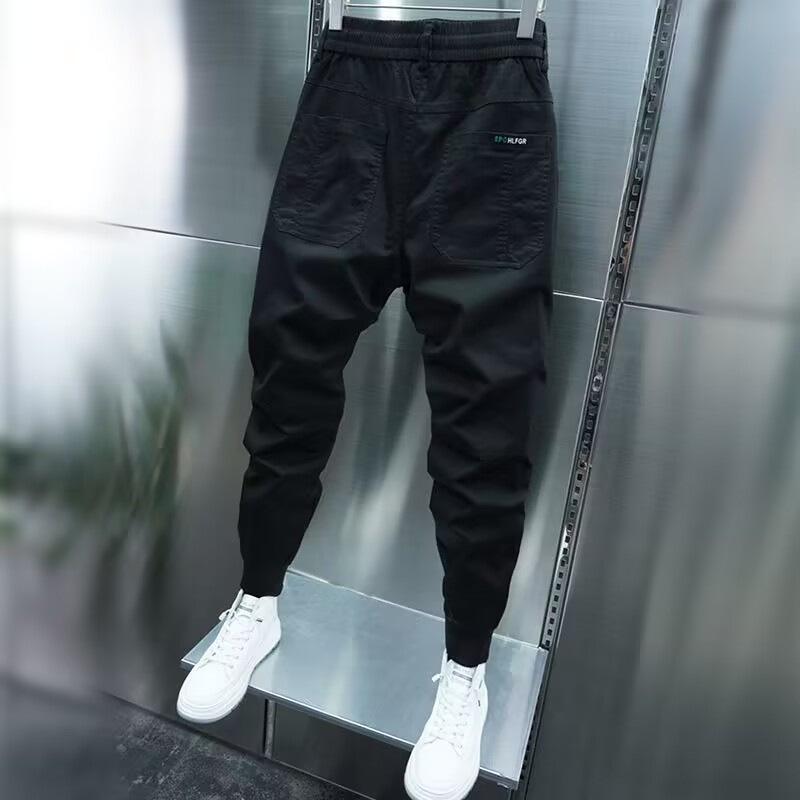 Men's Casual Slim-Fit Harem Pants: Internet Celebrity Style, Six Pockets, Solid Color, Elastic Cuffs. Perfect for Spring and Autumn.