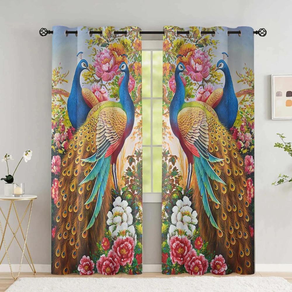 Peacock Flower Thick Curtains for The Bedroom Animal Drapes In Living Room Curtin for Window Home Decor High Shading New Drape