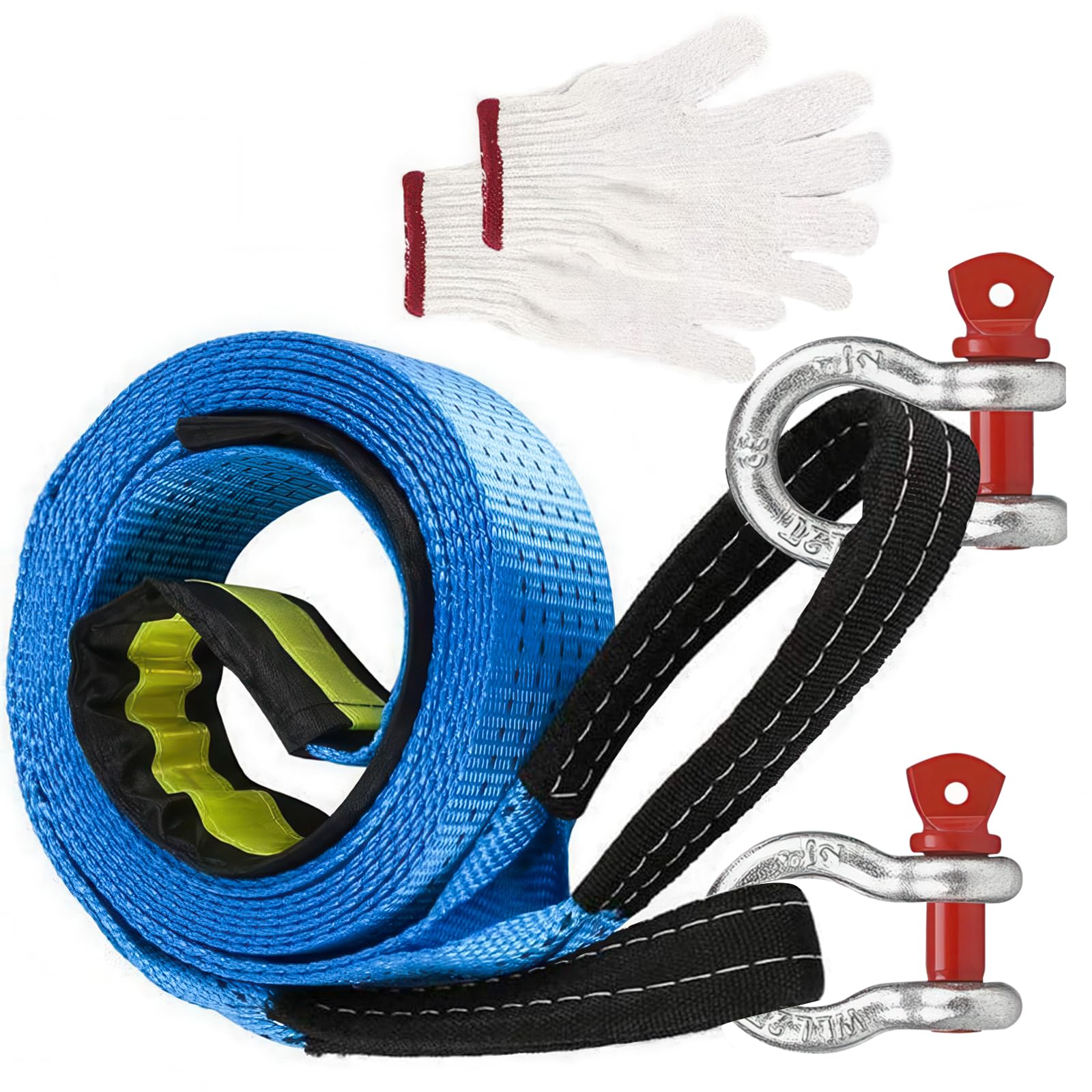 KAKETE Universal Tow Rope Set, Car Tow Rope, Emergency Rope, High Strength, Night Reflective, Maximum Load Capacity of 9 Tons, 5m, U-Shaped Shackle Ho