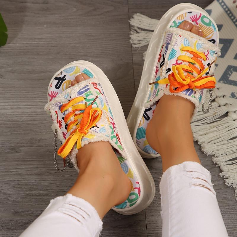 Winter New Platform Slippers Women's Round Head Open Toe Front Strap Anti-slip Wear-resistant Flat Shoes