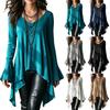 Dames longsleeve top met hoge hals, kleuraccent en onregelmatige zoom, voor casual gebruik