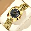 Gold Diamond-Set Waterproof Quartz Couple Watch with Steel Band