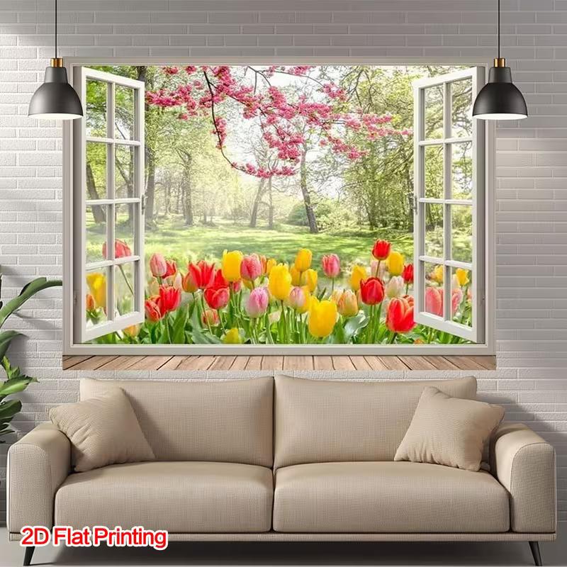 2D Spring Forest View Through Window Photo Booth Background