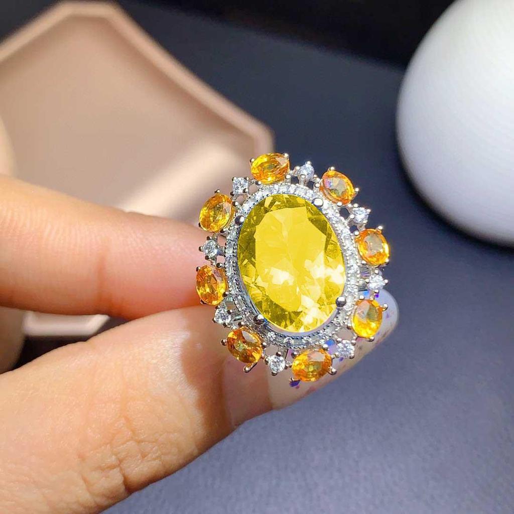 Luxury Gemstone Ring with Simulated Amethyst & Yellow Diamond