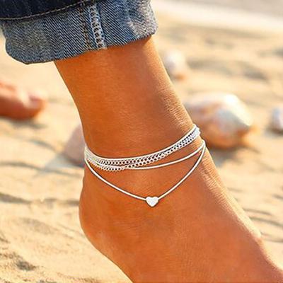 4pcs//Set Femme bijoux plaqué or cœur perles Cheville Chaîne Pied Cheville Bracelet