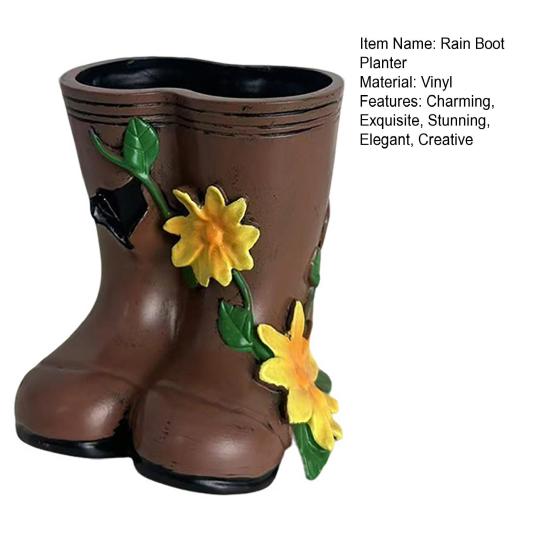 Small Rain Boots Planter Pot Rustic Cute Boot Flower Pot with Drainage Hole for Succulents Herb Flowers Decorative Table Centerpiece for Mom