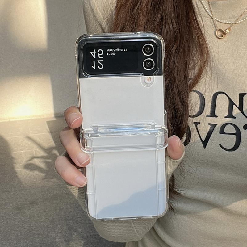 

Luxury Transparent Acrylic Card Holder Case for Samsung Galaxy Z Flip 5 4 3 6 ZFlip flip5 Flip4 Hard Clear Shockproof Slim Cover for Samsung Z Flip 5