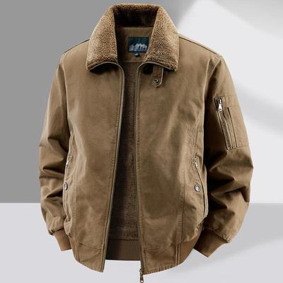Men's High-End Air Force Pilot Jacket: Winter Velvet Lined, Pure Cotton, Loose Fit, Middle-Aged Lapel Outerwear.