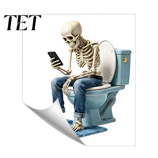 Durable Moisture Proof Decals Funny Skeleton Toilet Cover Sticker, Self-Adhesive Waterproof Sitting On Creative Home Party Decorations Seat Lid Decal,
