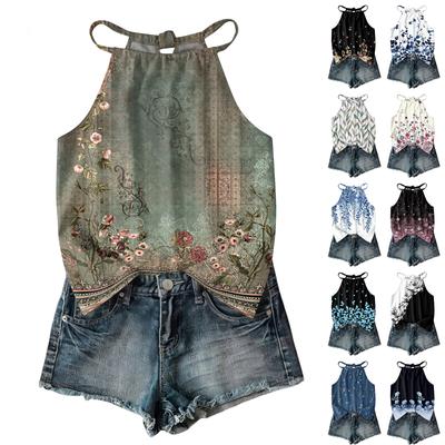 Damski top na ramiączkach w stylu boho z kwiatowym wzorem, bez rękawów, o luźnym kroju i z lekkiej tkaniny, do noszenia na co dzień i jako warstwa