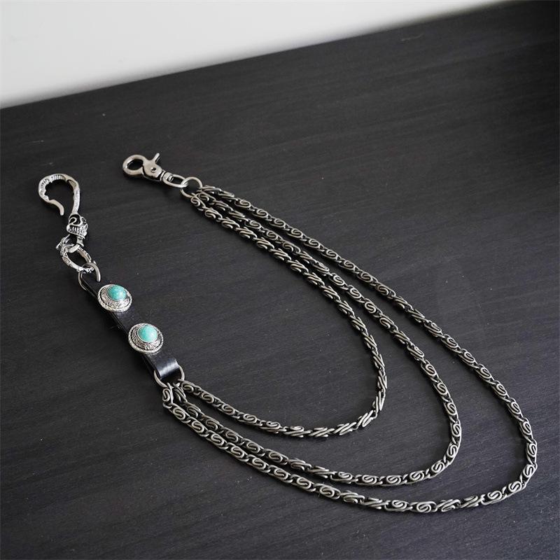 

Retro Punk Cowhide Pant Chain - Three-Layer Men s Motorcycle Waist Chain - Versatile European & American Style Waist Chain