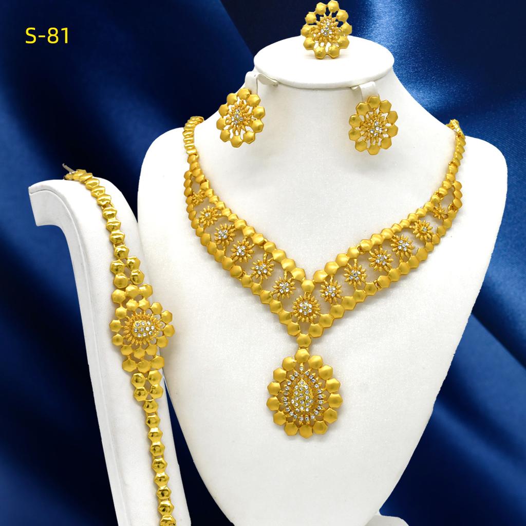 2026 Dubai Jewelry Set African Bridal Wedding Necklace Ring Earrings Bracelet Set of 4