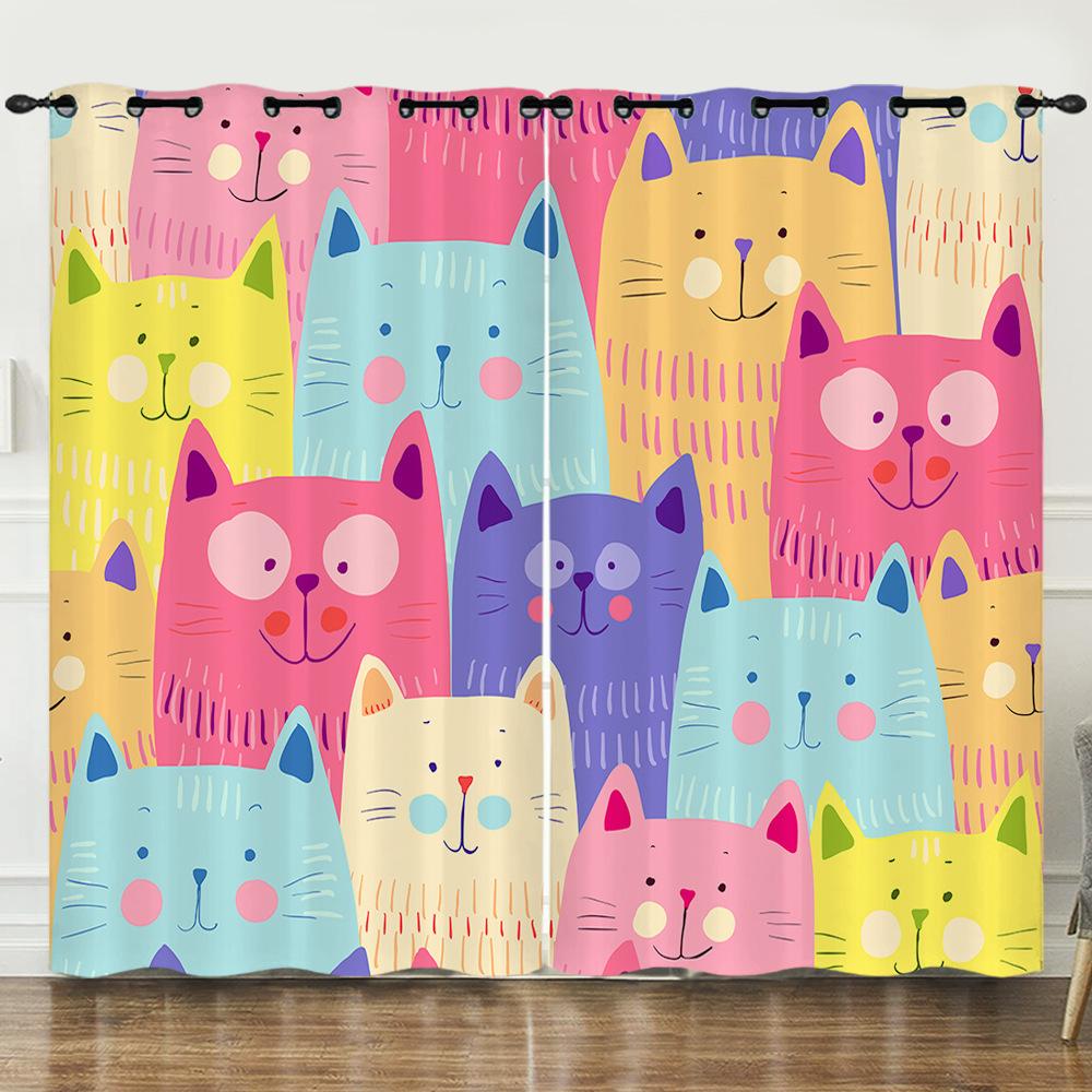 Curtain Cartoon Animal Animation Kitten 3D Digital Printing Blackout Curtain 3D Three-Dimensional Printing