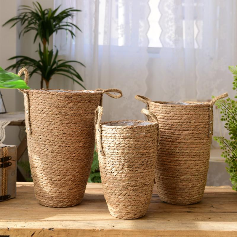 Vaso Fioriera Moderno in Rattan Nordico: Grande Cesto Intrecciato per Decorazione Soggiorno con Gypsophila Essiccata