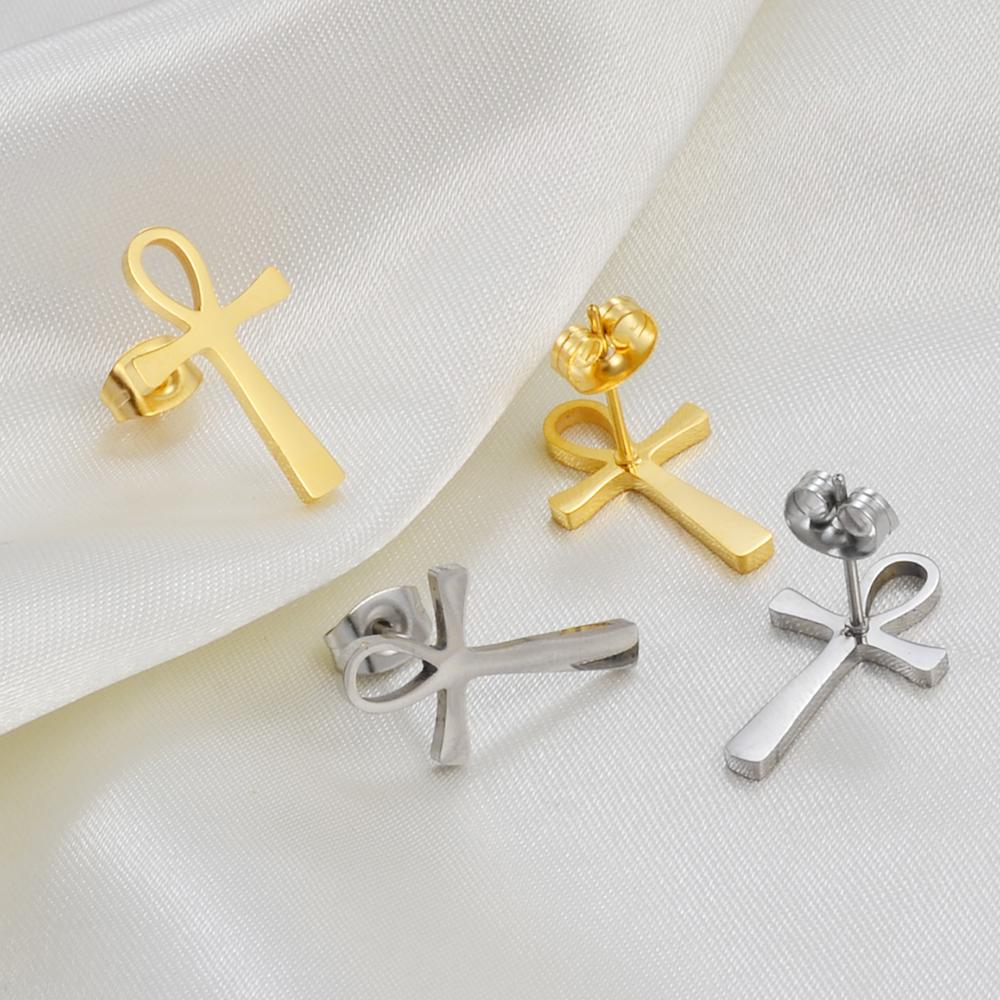 Anniyo 1.9cm Ankh Stud Earrings for Women Girls Africa Egypt Nile Key Traditional Ancient Egypt Ethnic  #273921