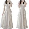 French square collar sweet and gentle fairy style dress women's summer new women's clothing waist thin medium and long skirt