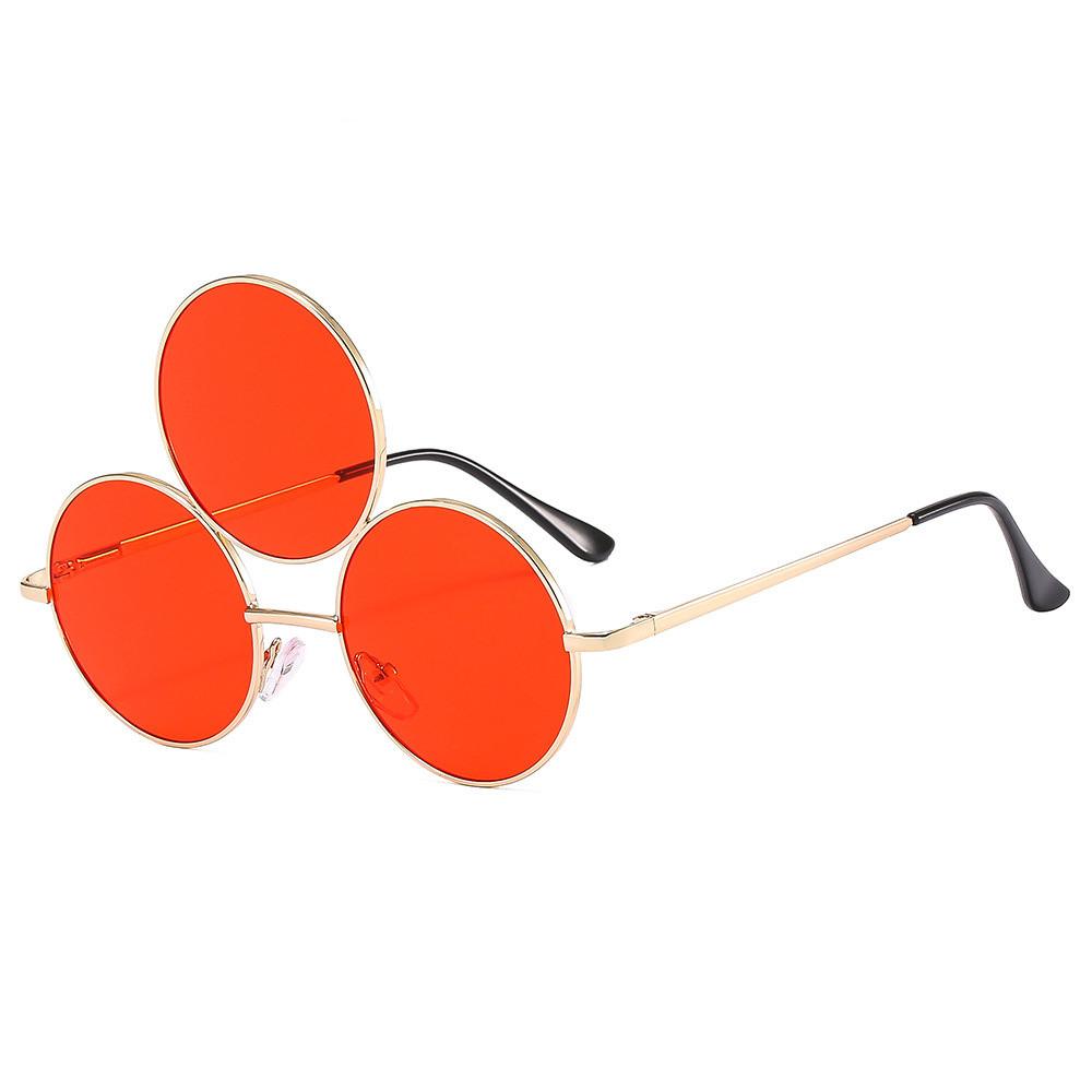 Round Glasses Funny Eyewear Party Decoration 3 Lenses Gold Rim Sunglasses For Trendy Individuals Fashion Events Outdoor