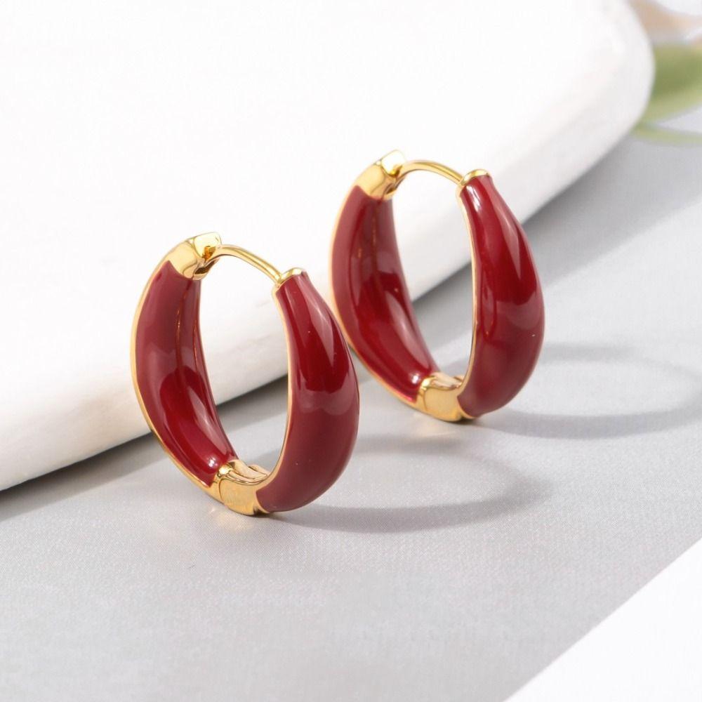 Simple Pure Color Enamel Oil Drop Earrings Korean Style Earrings Women Jewelry Hoop Ear Buckle