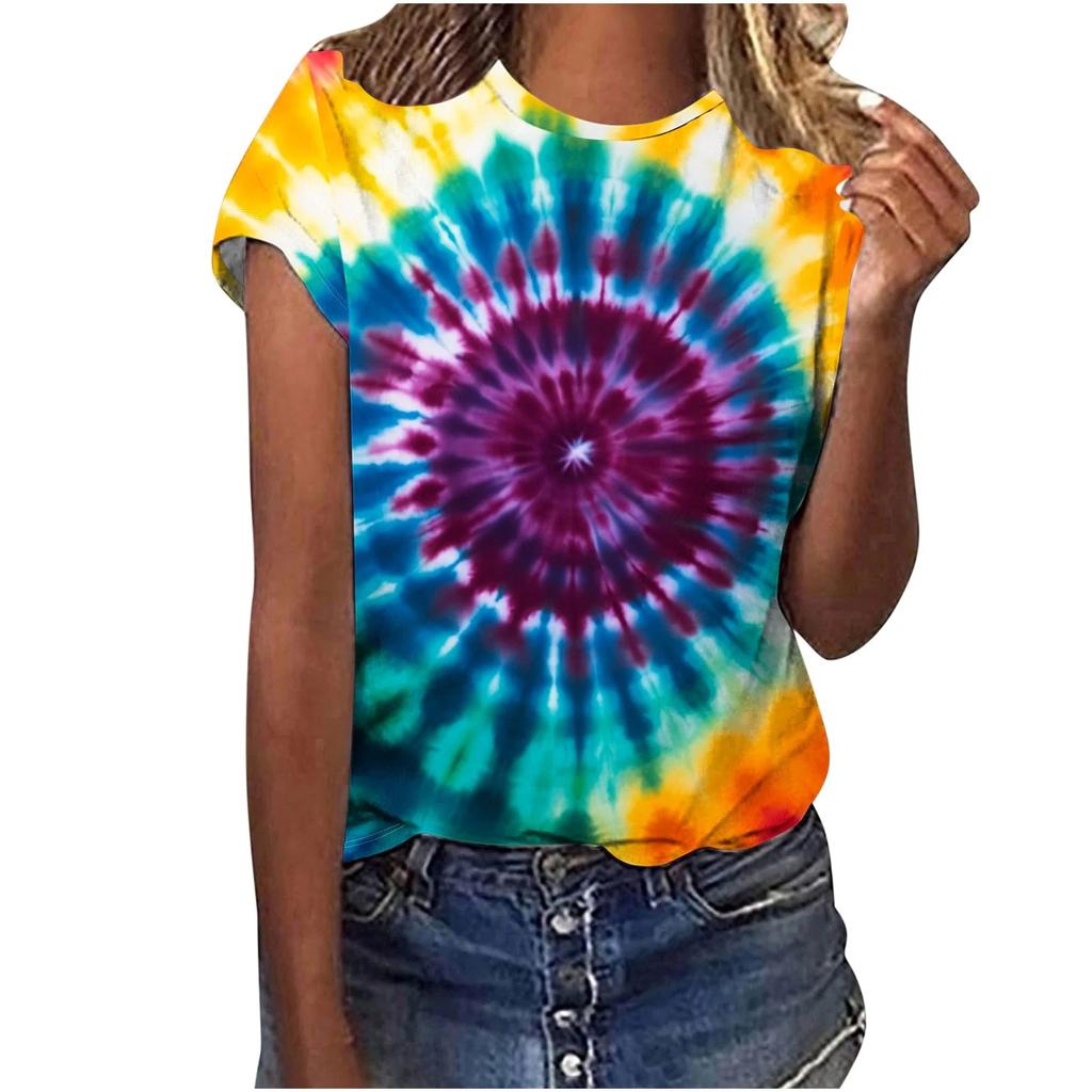 New Colorful Tie Dye 3D Print T-Shirts Women Summer O-Neck Short Sleeve T Shirt Y2k Harajuku Tees Streetwear Top Female Clothing