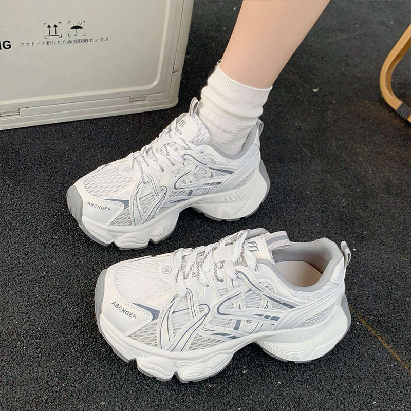 Daddy Shoes Women's New Summer Mesh Breathable Silver Heightened Thick-soled Casual Lightweight Sports Shoes