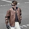 Schwarze Schöne Baseballkragen Lederjacke Herren Herbst Kurz Motorradjacke