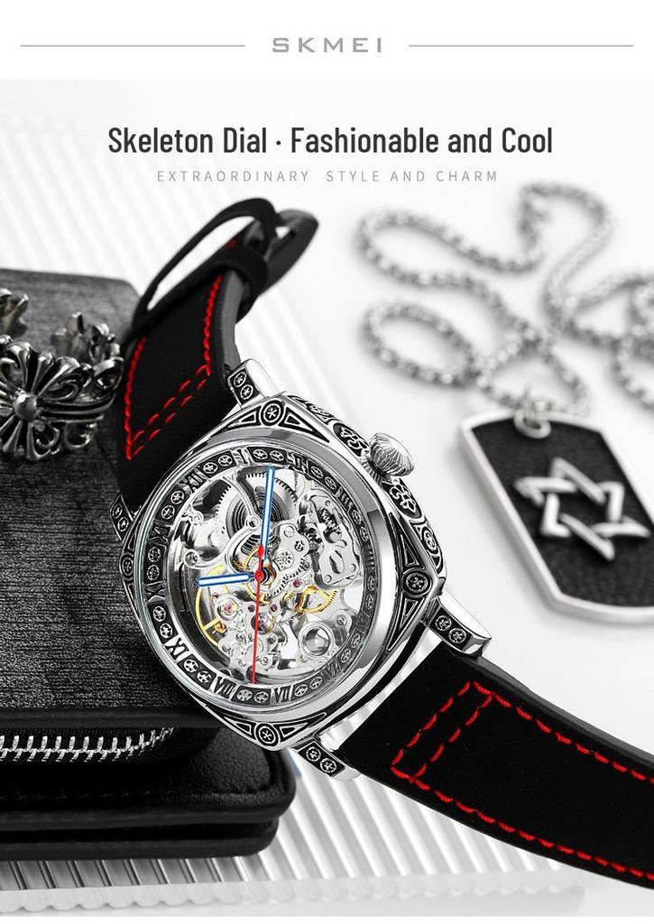 Skmei Fashion Square Men's Mechanical Watch with Leather Strap