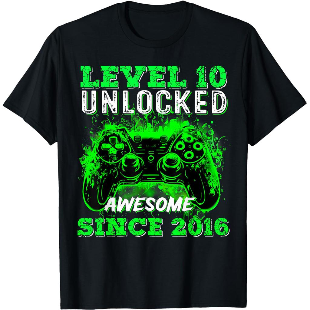 10th Birthday Level Unlocked Dab Gamer 10 Year Old Bday T Shirts Humor Streetwear Tee Short Sleeve Unisex Loose Clothing