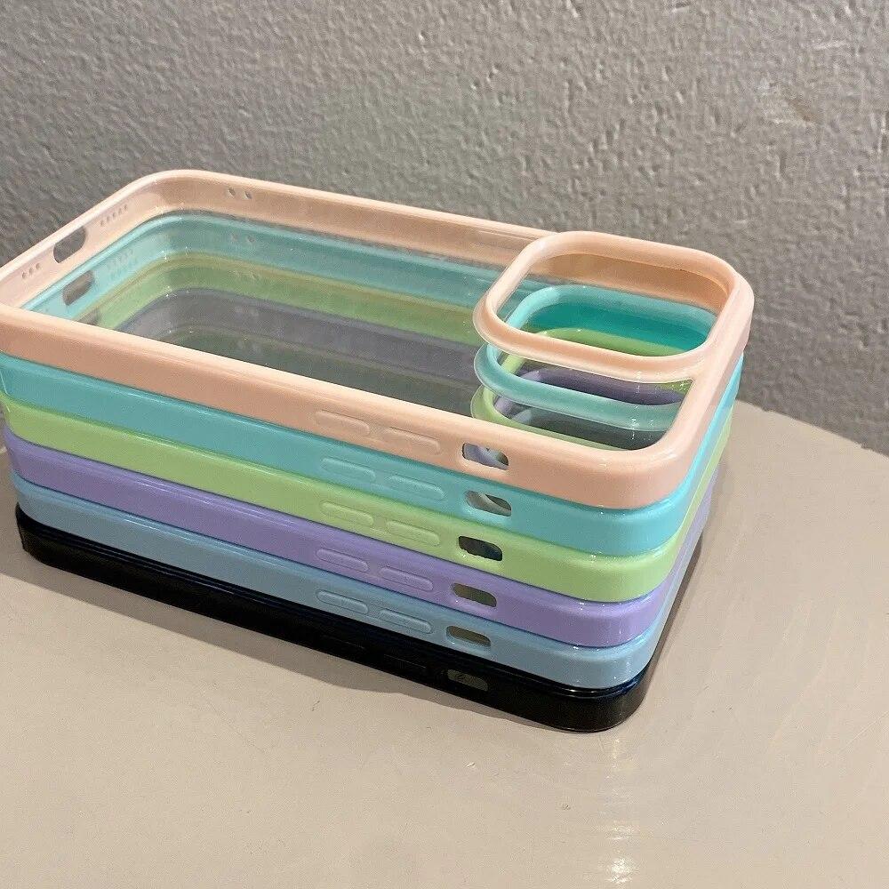 Transparent Candy Color Bumper Phone Case For iPhone 15 14 13 Mini 12 11 Pro Max XR XS X 7 8 Plus SE3 Soft Shockproof Back Cover