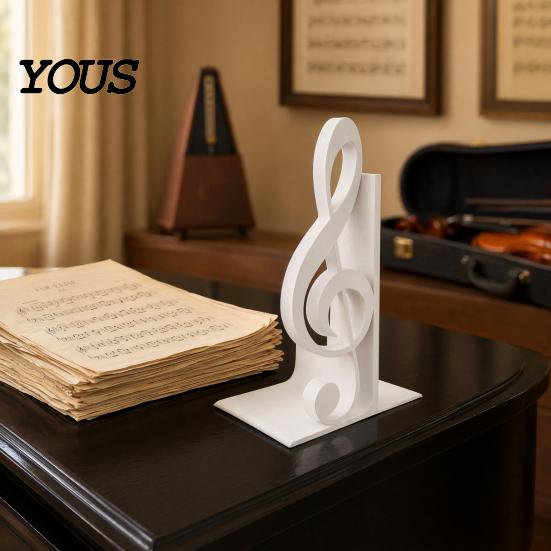 Matte Surface Book Stopper 3D Printed Music Note Bookend, Decorative Shelf Organizer, Modern Desk Decor for Home Themed Gift Office Study, Heavy Base