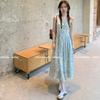 Monet Garden summer smudge romantic dress new temperament French long dress waist floral suspender skirt