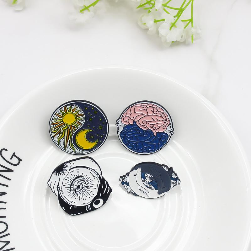 Fashion Bagua Series: Sun, Moon & Dolphin Creative Brooch