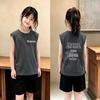 Korean Style Girls' Casual Cotton Vest T-shirt Set for Summer, Ages 6-12