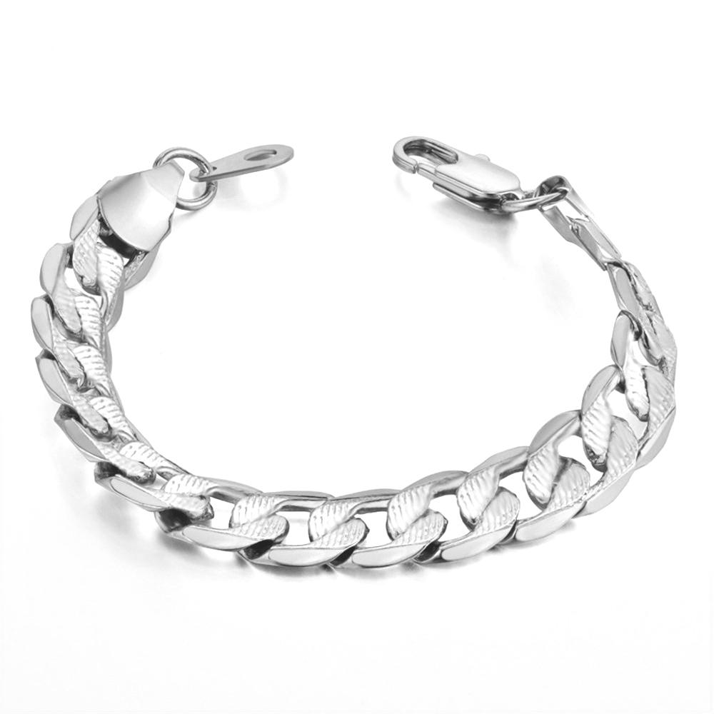 

Punk Curb Cuban Link Chain Bracelet Male Gold Silver Color Stainless Steel 12mm Embossing Hand Chains For Men Jewelry Gift 21cm
